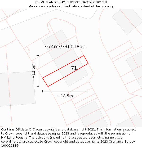 71, MURLANDE WAY, RHOOSE, BARRY, CF62 3HL: Plot and title map