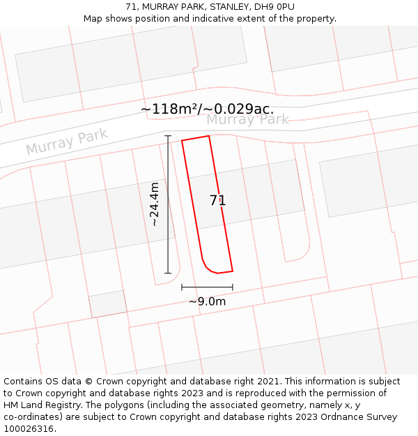 71, MURRAY PARK, STANLEY, DH9 0PU: Plot and title map