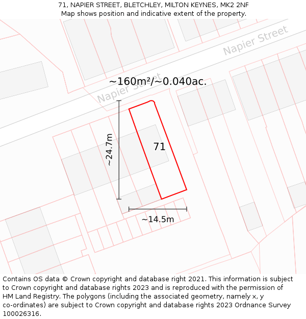 71, NAPIER STREET, BLETCHLEY, MILTON KEYNES, MK2 2NF: Plot and title map