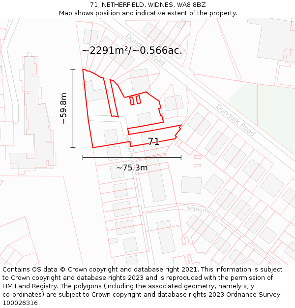 71, NETHERFIELD, WIDNES, WA8 8BZ: Plot and title map