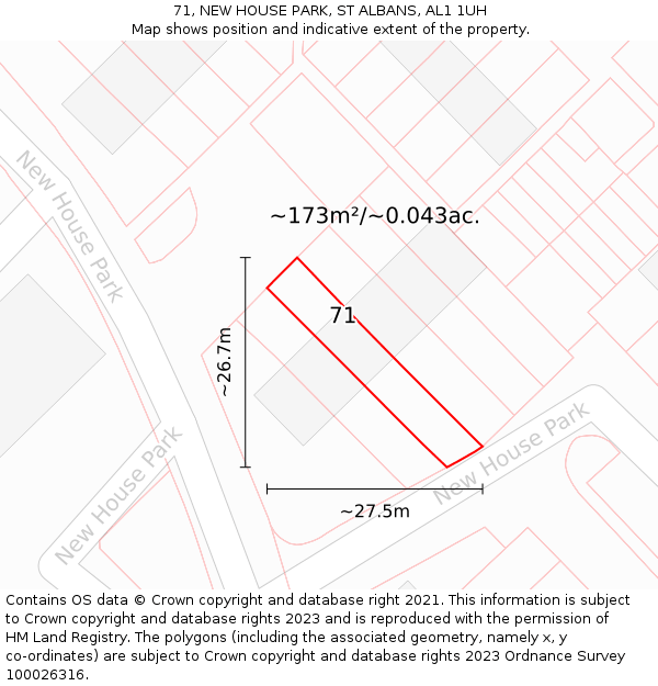 71, NEW HOUSE PARK, ST ALBANS, AL1 1UH: Plot and title map