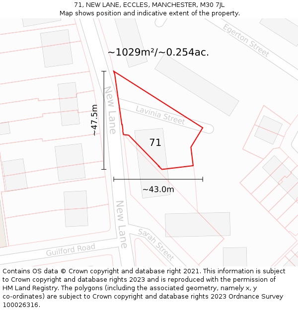 71, NEW LANE, ECCLES, MANCHESTER, M30 7JL: Plot and title map