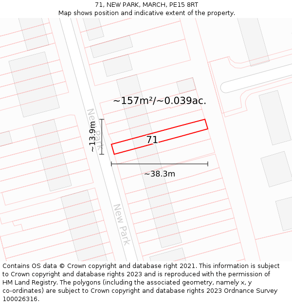 71, NEW PARK, MARCH, PE15 8RT: Plot and title map