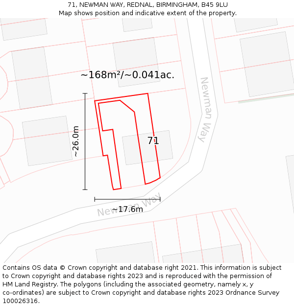 71, NEWMAN WAY, REDNAL, BIRMINGHAM, B45 9LU: Plot and title map