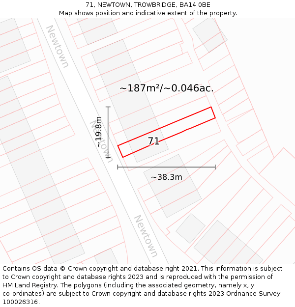 71, NEWTOWN, TROWBRIDGE, BA14 0BE: Plot and title map