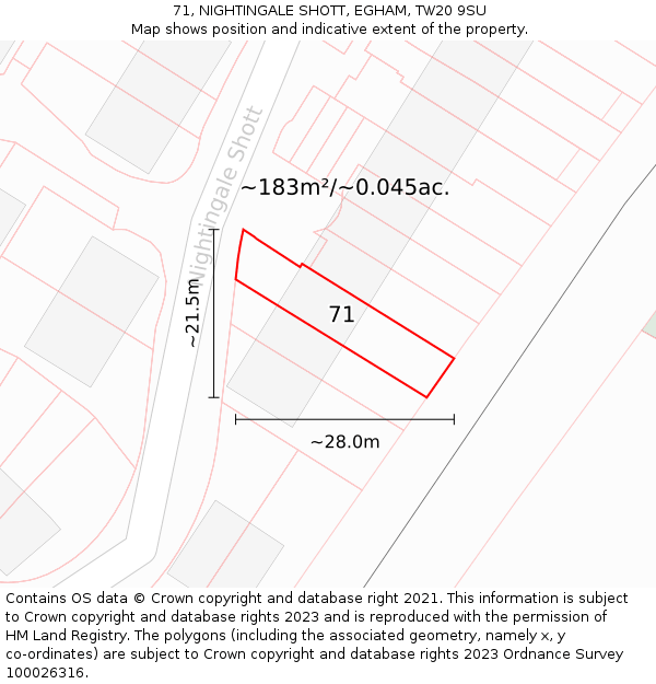71, NIGHTINGALE SHOTT, EGHAM, TW20 9SU: Plot and title map