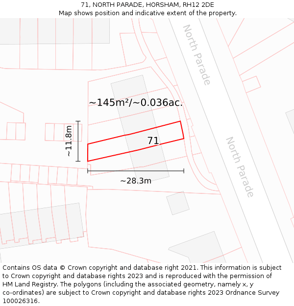 71, NORTH PARADE, HORSHAM, RH12 2DE: Plot and title map