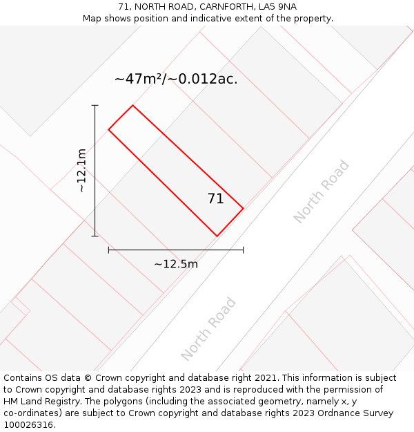 71, NORTH ROAD, CARNFORTH, LA5 9NA: Plot and title map