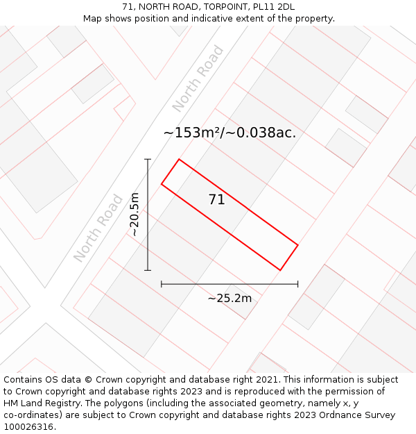 71, NORTH ROAD, TORPOINT, PL11 2DL: Plot and title map