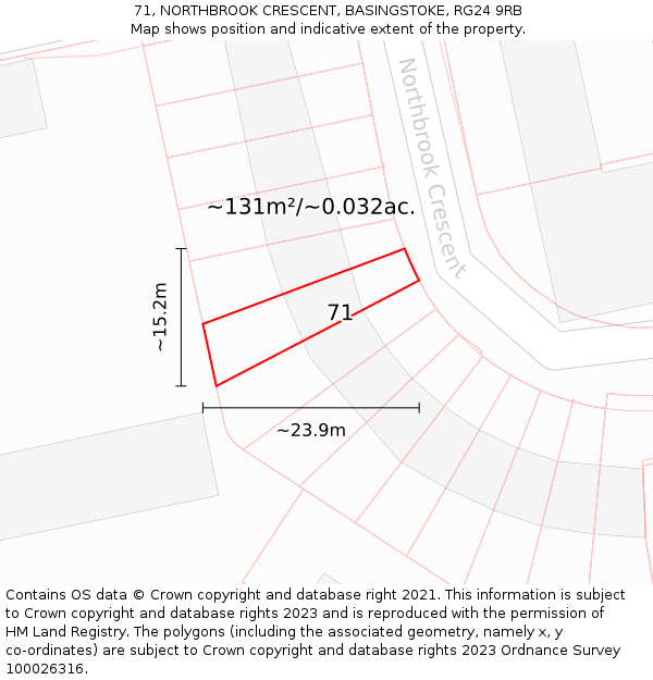 71, NORTHBROOK CRESCENT, BASINGSTOKE, RG24 9RB: Plot and title map
