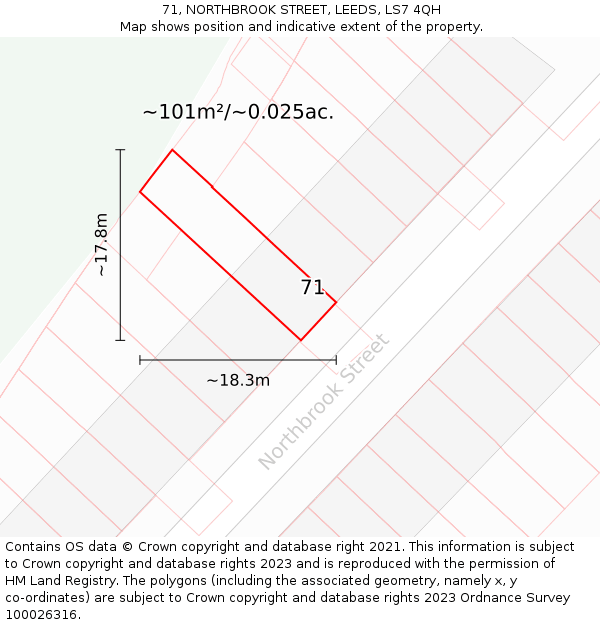 71, NORTHBROOK STREET, LEEDS, LS7 4QH: Plot and title map