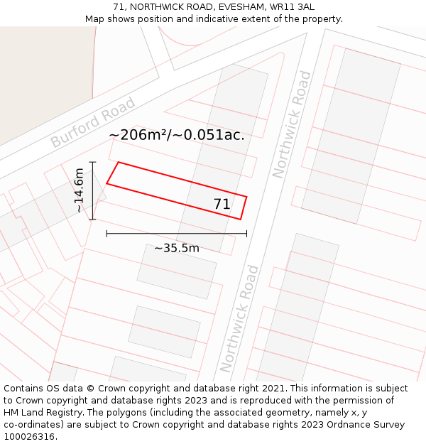 71, NORTHWICK ROAD, EVESHAM, WR11 3AL: Plot and title map