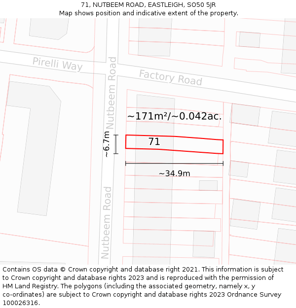 71, NUTBEEM ROAD, EASTLEIGH, SO50 5JR: Plot and title map