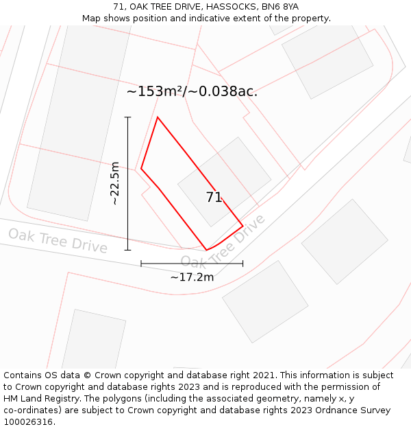 71, OAK TREE DRIVE, HASSOCKS, BN6 8YA: Plot and title map