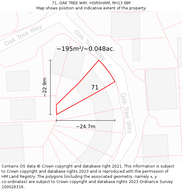 71, OAK TREE WAY, HORSHAM, RH13 6BF: Plot and title map