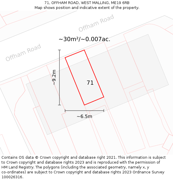 71, OFFHAM ROAD, WEST MALLING, ME19 6RB: Plot and title map