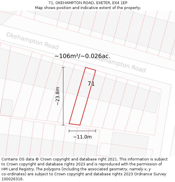 71, OKEHAMPTON ROAD, EXETER, EX4 1EP: Plot and title map
