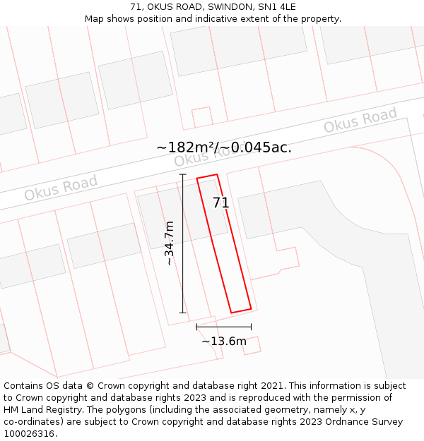71, OKUS ROAD, SWINDON, SN1 4LE: Plot and title map