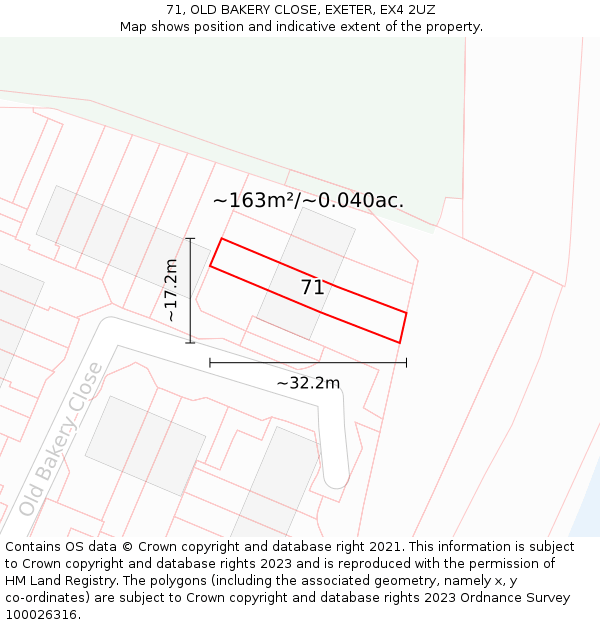71, OLD BAKERY CLOSE, EXETER, EX4 2UZ: Plot and title map