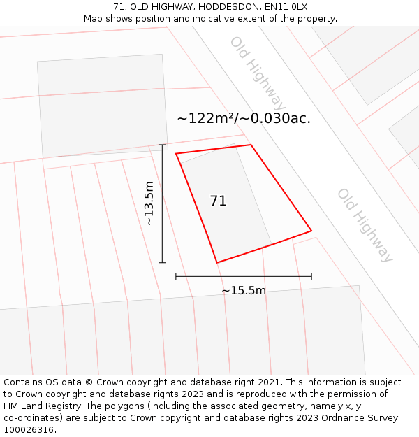 71, OLD HIGHWAY, HODDESDON, EN11 0LX: Plot and title map