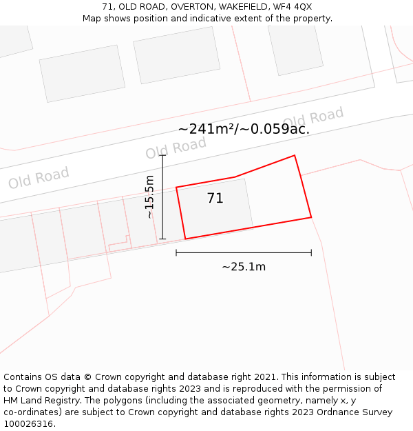71, OLD ROAD, OVERTON, WAKEFIELD, WF4 4QX: Plot and title map