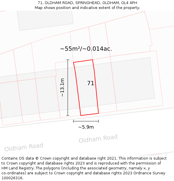 71, OLDHAM ROAD, SPRINGHEAD, OLDHAM, OL4 4PH: Plot and title map
