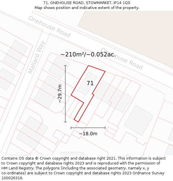 71, ONEHOUSE ROAD, STOWMARKET, IP14 1QS: Plot and title map