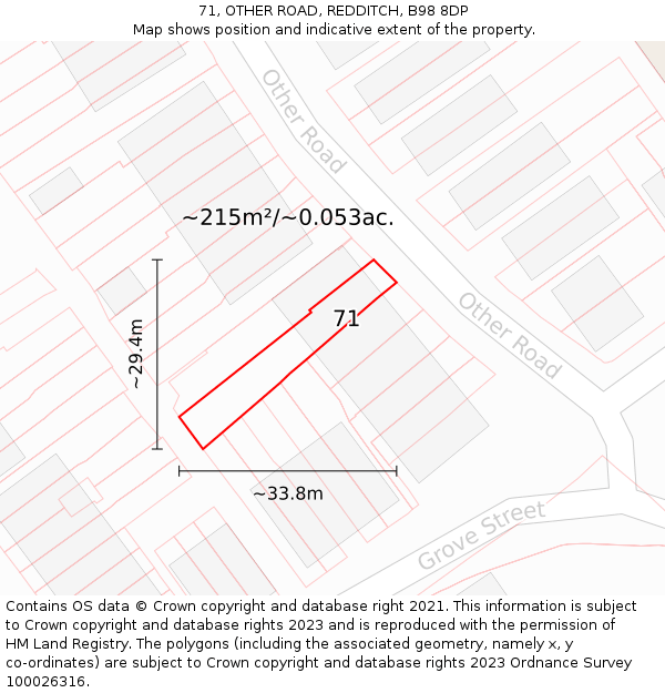71, OTHER ROAD, REDDITCH, B98 8DP: Plot and title map