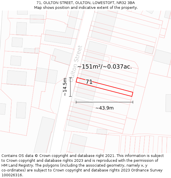 71, OULTON STREET, OULTON, LOWESTOFT, NR32 3BA: Plot and title map