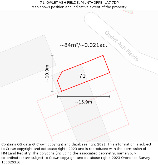 71, OWLET ASH FIELDS, MILNTHORPE, LA7 7DP: Plot and title map