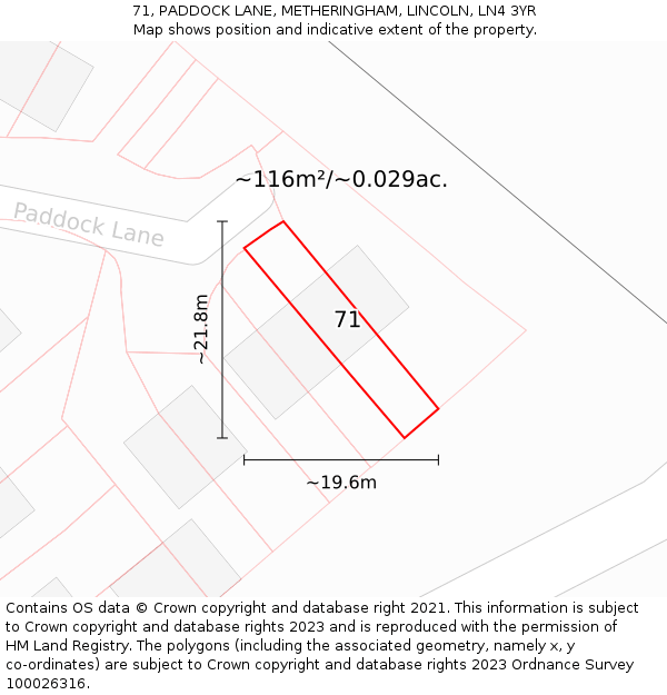 71, PADDOCK LANE, METHERINGHAM, LINCOLN, LN4 3YR: Plot and title map