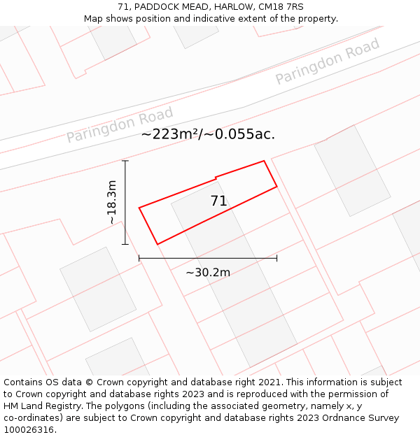 71, PADDOCK MEAD, HARLOW, CM18 7RS: Plot and title map
