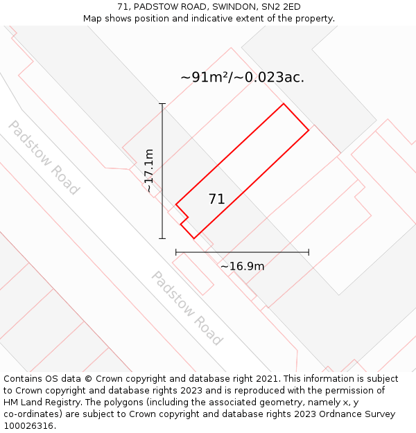 71, PADSTOW ROAD, SWINDON, SN2 2ED: Plot and title map