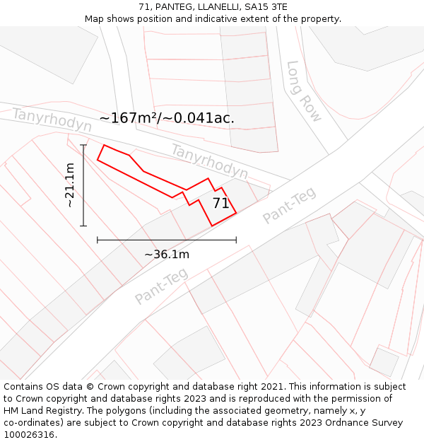 71, PANTEG, LLANELLI, SA15 3TE: Plot and title map