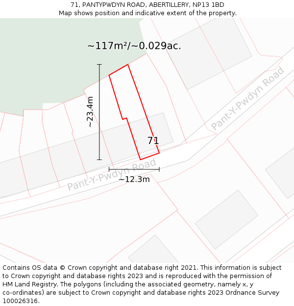 71, PANTYPWDYN ROAD, ABERTILLERY, NP13 1BD: Plot and title map