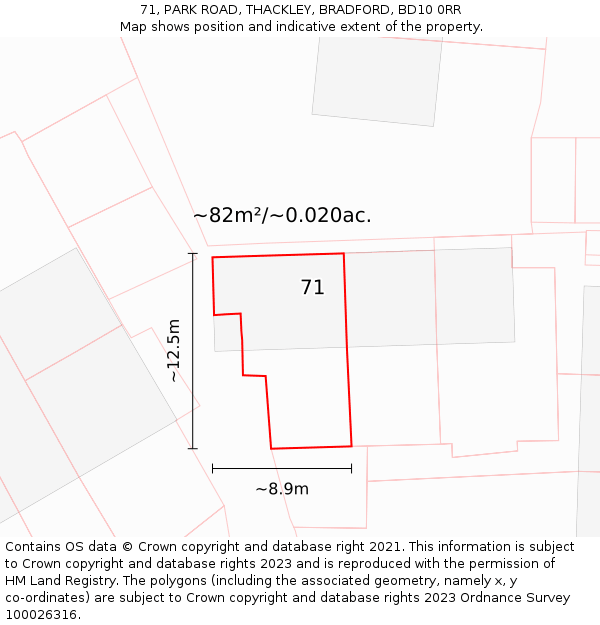 71, PARK ROAD, THACKLEY, BRADFORD, BD10 0RR: Plot and title map