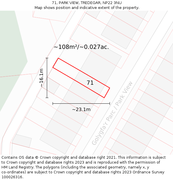 71, PARK VIEW, TREDEGAR, NP22 3NU: Plot and title map