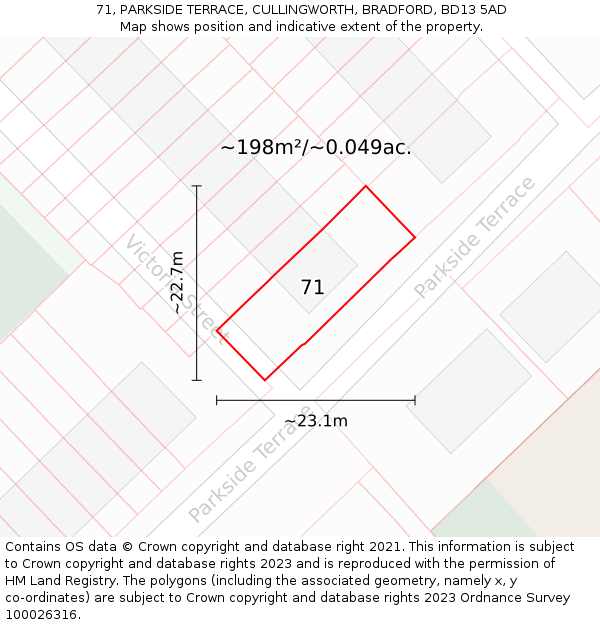 71, PARKSIDE TERRACE, CULLINGWORTH, BRADFORD, BD13 5AD: Plot and title map