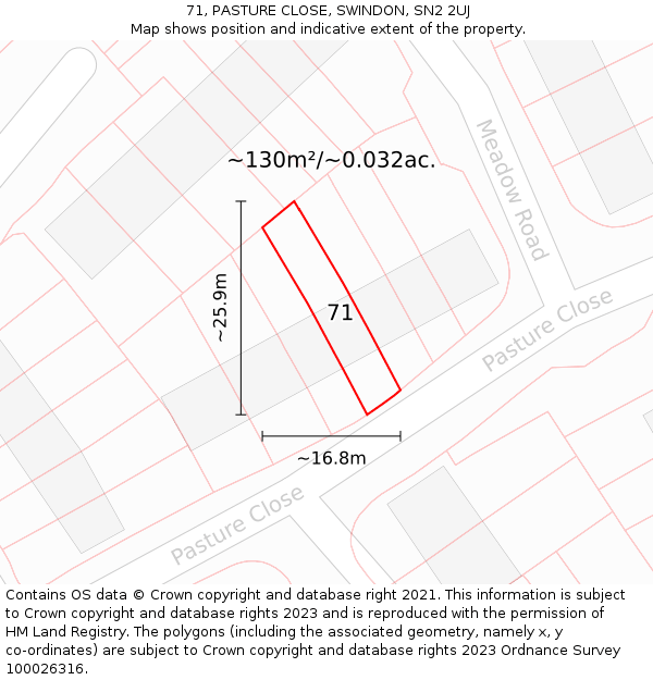 71, PASTURE CLOSE, SWINDON, SN2 2UJ: Plot and title map