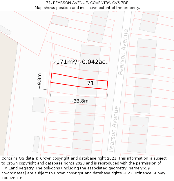71, PEARSON AVENUE, COVENTRY, CV6 7DE: Plot and title map