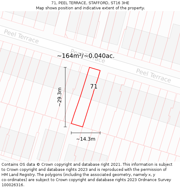 71, PEEL TERRACE, STAFFORD, ST16 3HE: Plot and title map