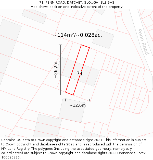 71, PENN ROAD, DATCHET, SLOUGH, SL3 9HS: Plot and title map