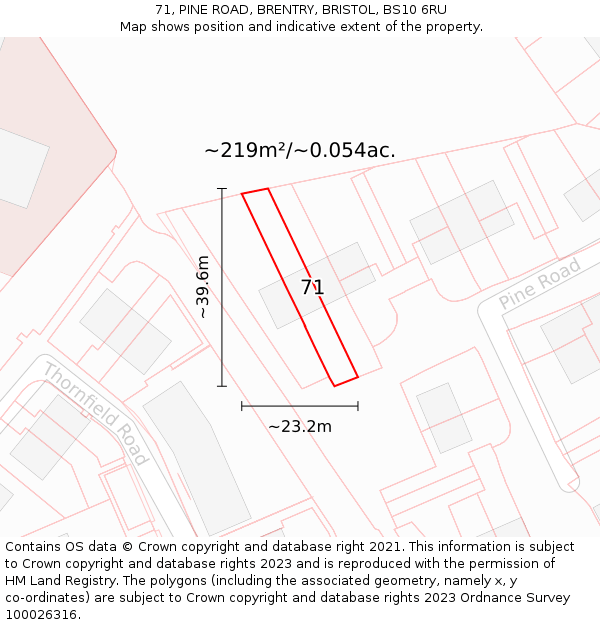 71, PINE ROAD, BRENTRY, BRISTOL, BS10 6RU: Plot and title map