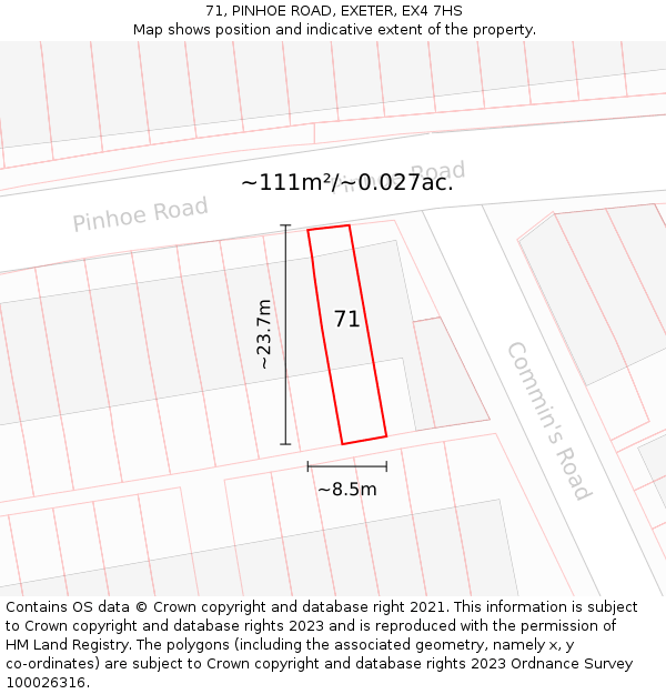 71, PINHOE ROAD, EXETER, EX4 7HS: Plot and title map