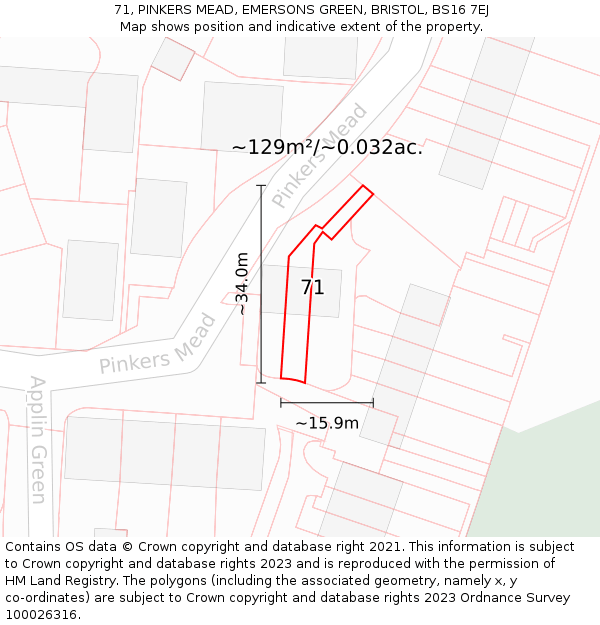 71, PINKERS MEAD, EMERSONS GREEN, BRISTOL, BS16 7EJ: Plot and title map