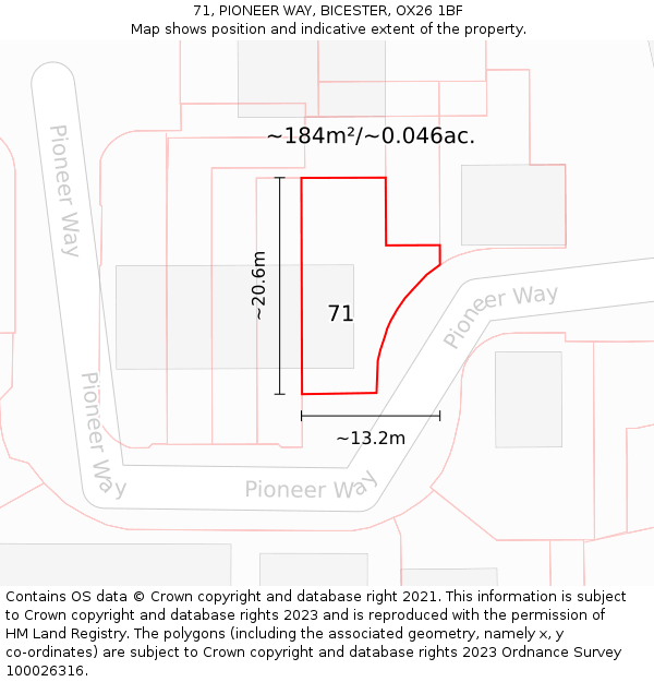 71, PIONEER WAY, BICESTER, OX26 1BF: Plot and title map