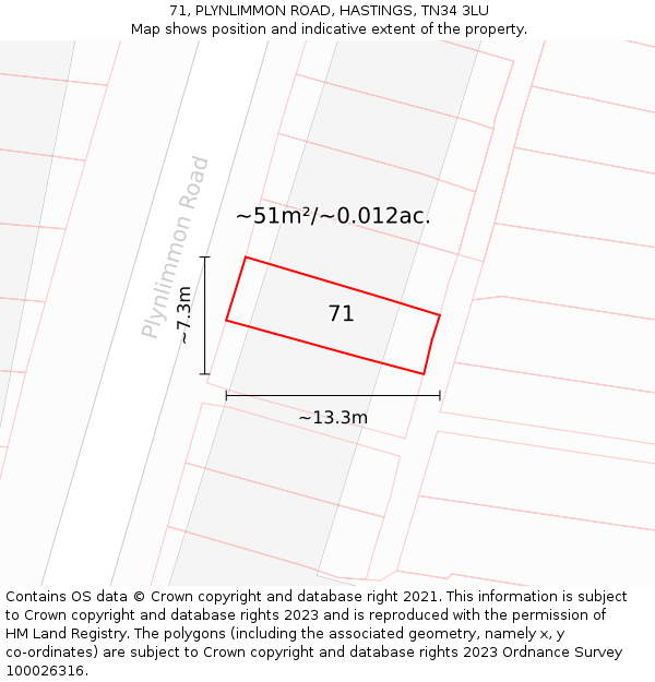 71, PLYNLIMMON ROAD, HASTINGS, TN34 3LU: Plot and title map