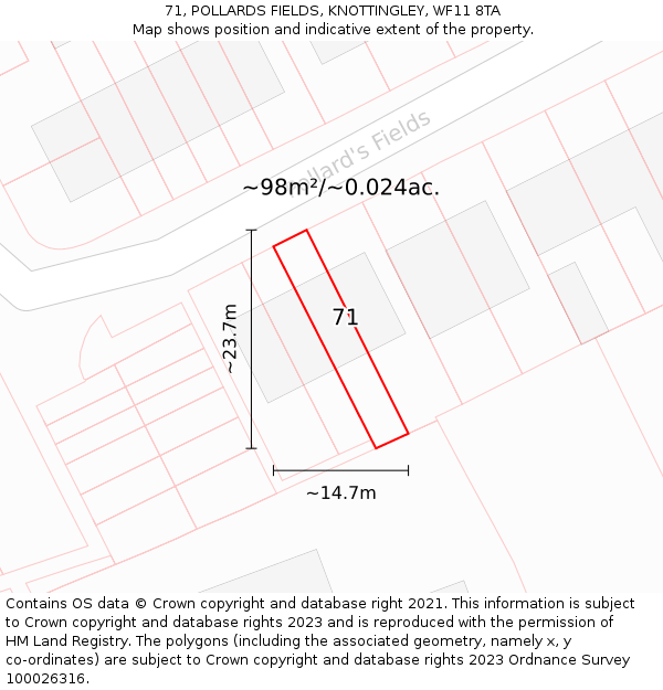 71, POLLARDS FIELDS, KNOTTINGLEY, WF11 8TA: Plot and title map