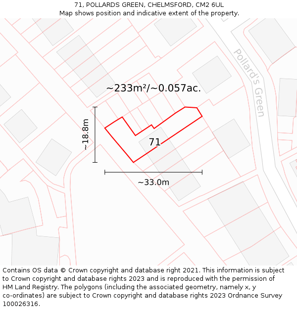 71, POLLARDS GREEN, CHELMSFORD, CM2 6UL: Plot and title map