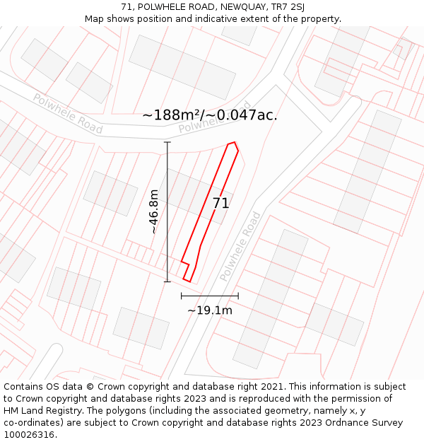 71, POLWHELE ROAD, NEWQUAY, TR7 2SJ: Plot and title map